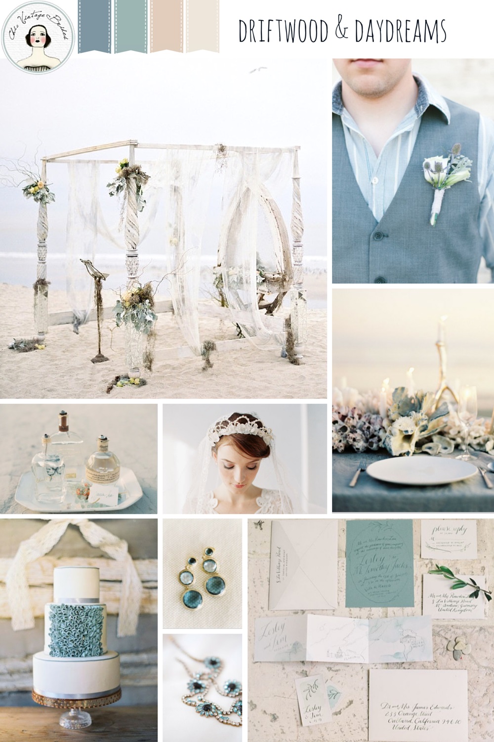 Driftwood & Daydreams - Beach Wedding Inspiration in Shades of Dusky Blues and Greens
