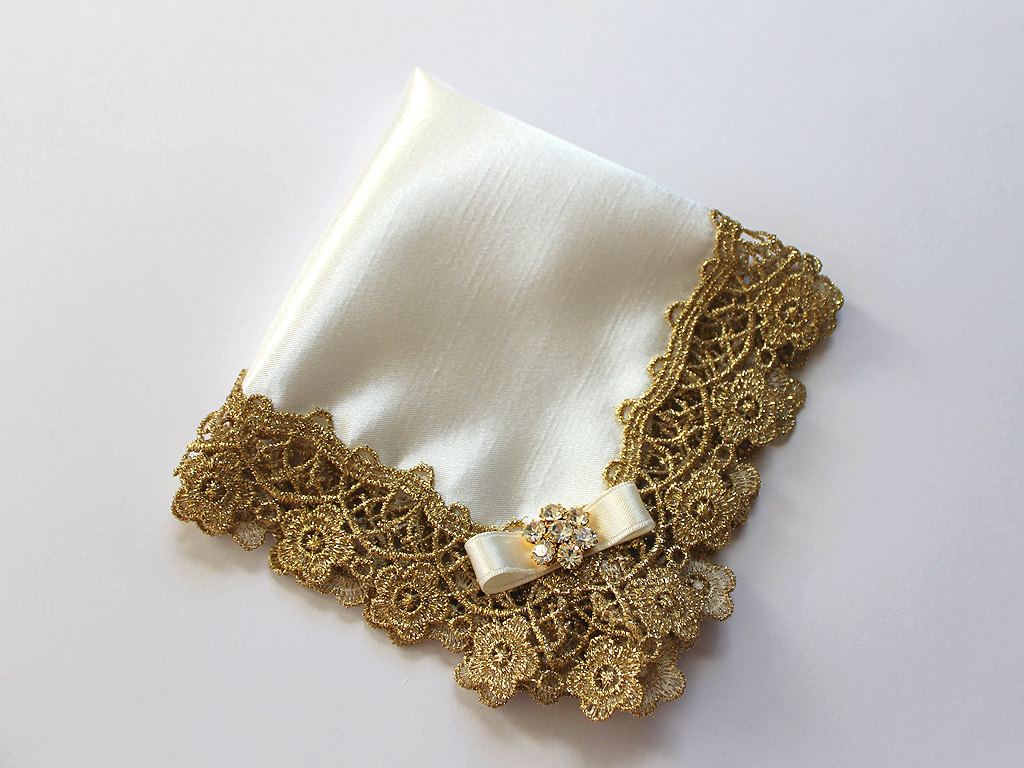 Gold Lace & Ivory Silk Wedding Hanky from Aristocrafts