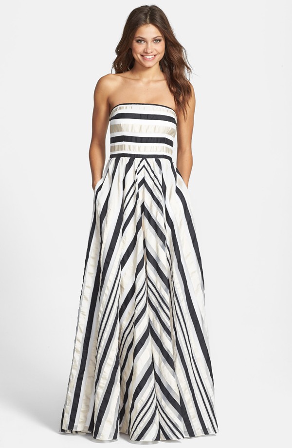 Black, White & Silver Striped Maxi Dress
