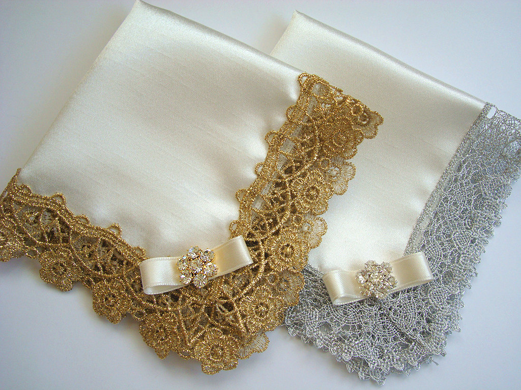 Mother of the Bride & Groom Gold & Silver Lace Wedding Hankies from Aristocrafts