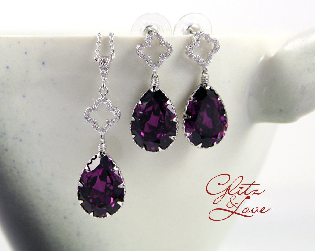 Purple Earrings and Bracelet Set from Glitz & Love