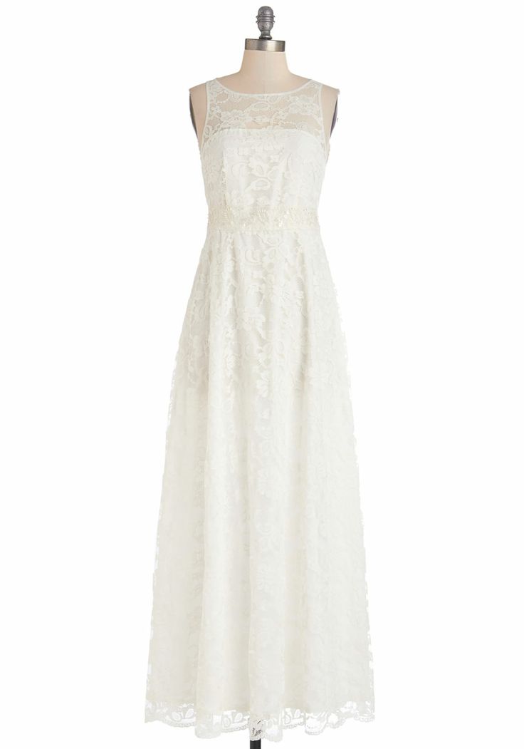A Timeless & Beautiful Bridesmaids Look ~ Long Lace Ivory Dress from Modcloth