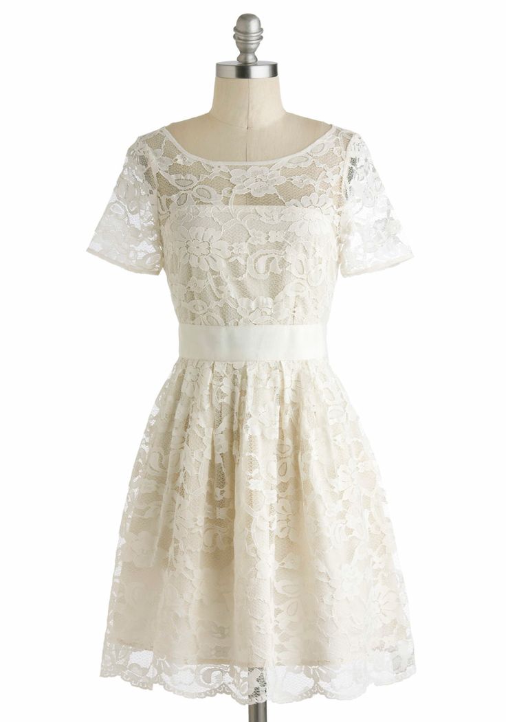 A Timeless & Beautiful Bridesmaids Look ~ Short Ivory lace dress from Modcloth