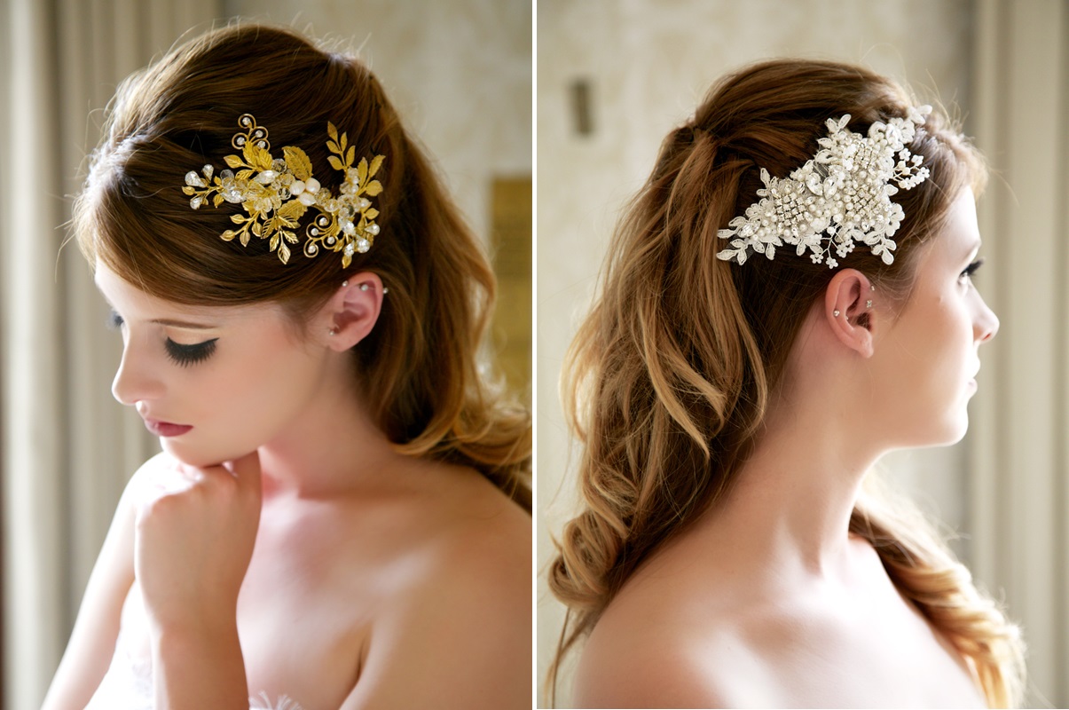 Glamorous Bridal Headpieces from Gilded Shadows - Gold Comb & Lace Headpiece