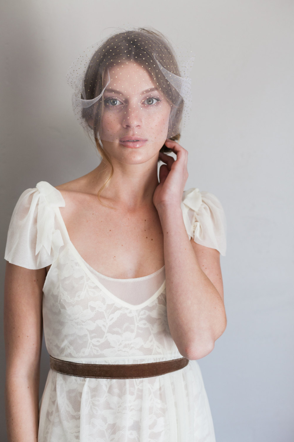 Mignonne Handmade's 2014 Bridal Accessories - Gold Polka Dot Veil