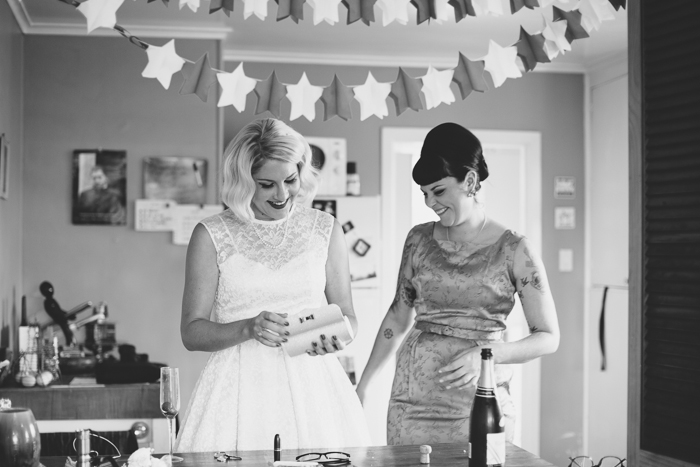 Retro Bridesmaid & Bride - A Tea Length Wedding Dress for a Fabulously Relaxed, 1950s Inspired Wedding from Emily Raftery Photography