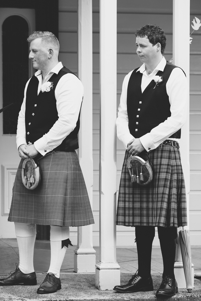 Groom & Groomsman in Kilts - A Short Wedding Dress for a Fabulously Relaxed, 1950s Inspired Wedding from Emily Raftery Photography