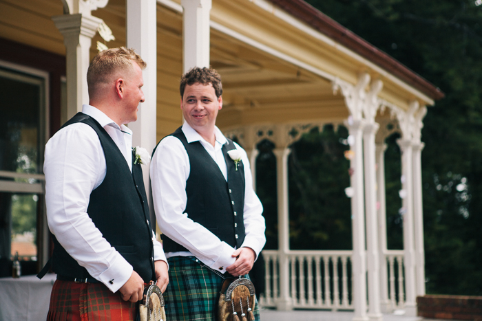 Groom & Best Man in Kilts - A Tea Length Wedding Dress for a Fabulously Relaxed, 1950s Inspired Wedding from Emily Raftery Photography