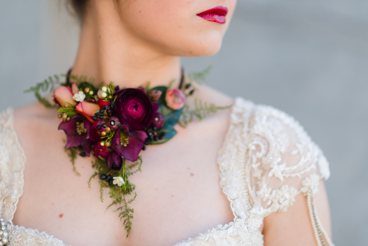 Vintage Red Wedding Bridal Flower Necklace