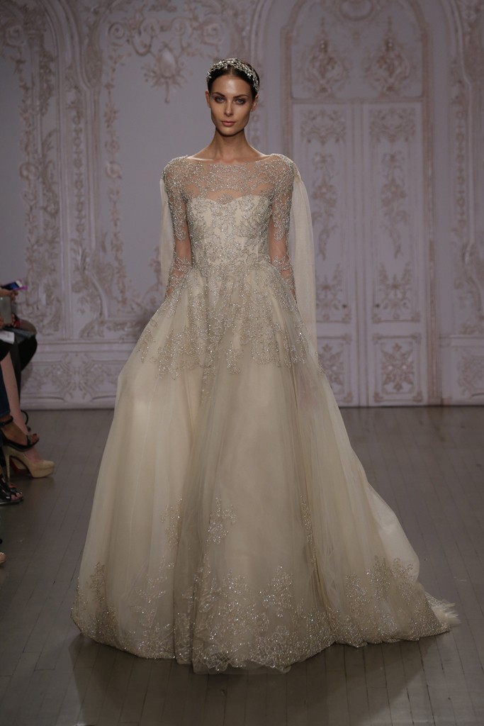 A Crown Adorned Bride from Monique Lhuilliers Fall 2015 Bridal Collection