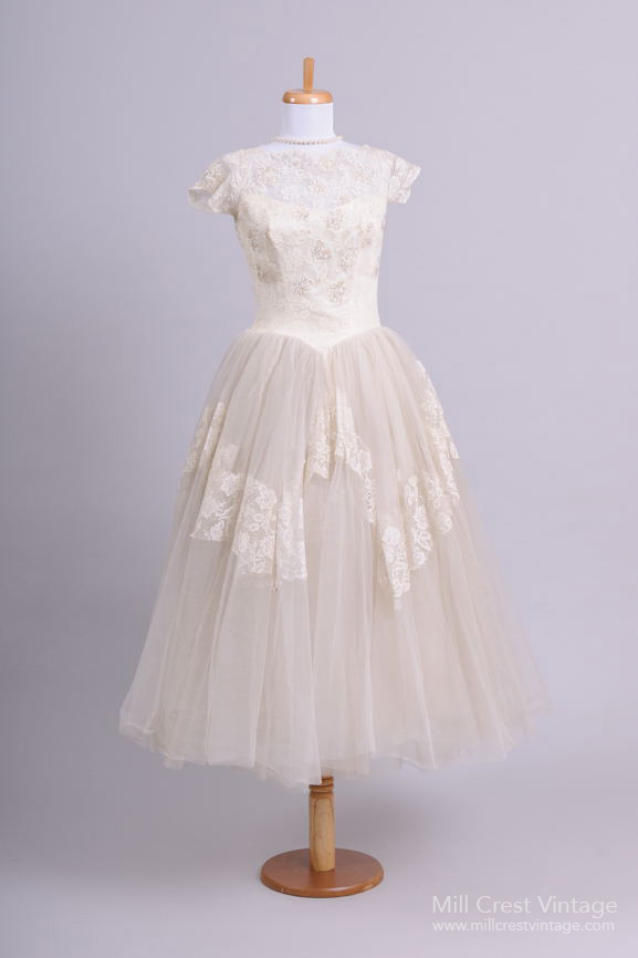 1950s Tea Length Tulle Wedding Dress from Mill Crest Vintage