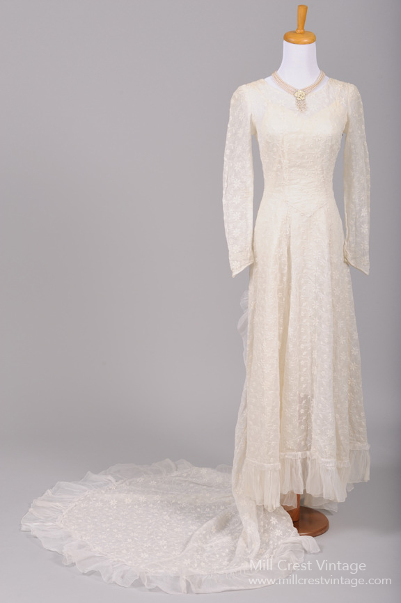1940s Voile Vintage Wedding Gown from Mill Crest Vintage
