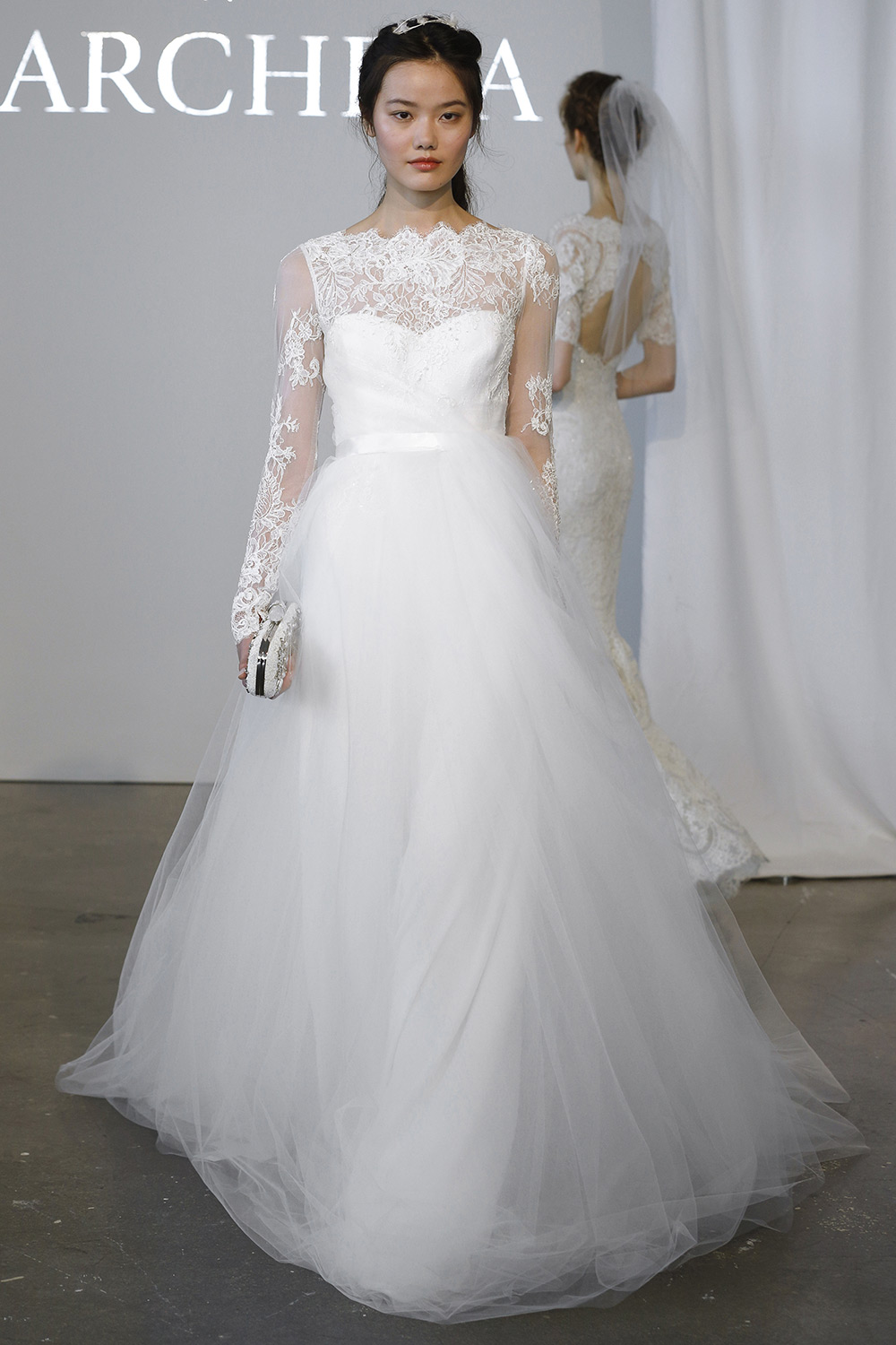 Wedding Dress with a Dramatic Neckline from Marchesa Spring 2015 Bridal Collection