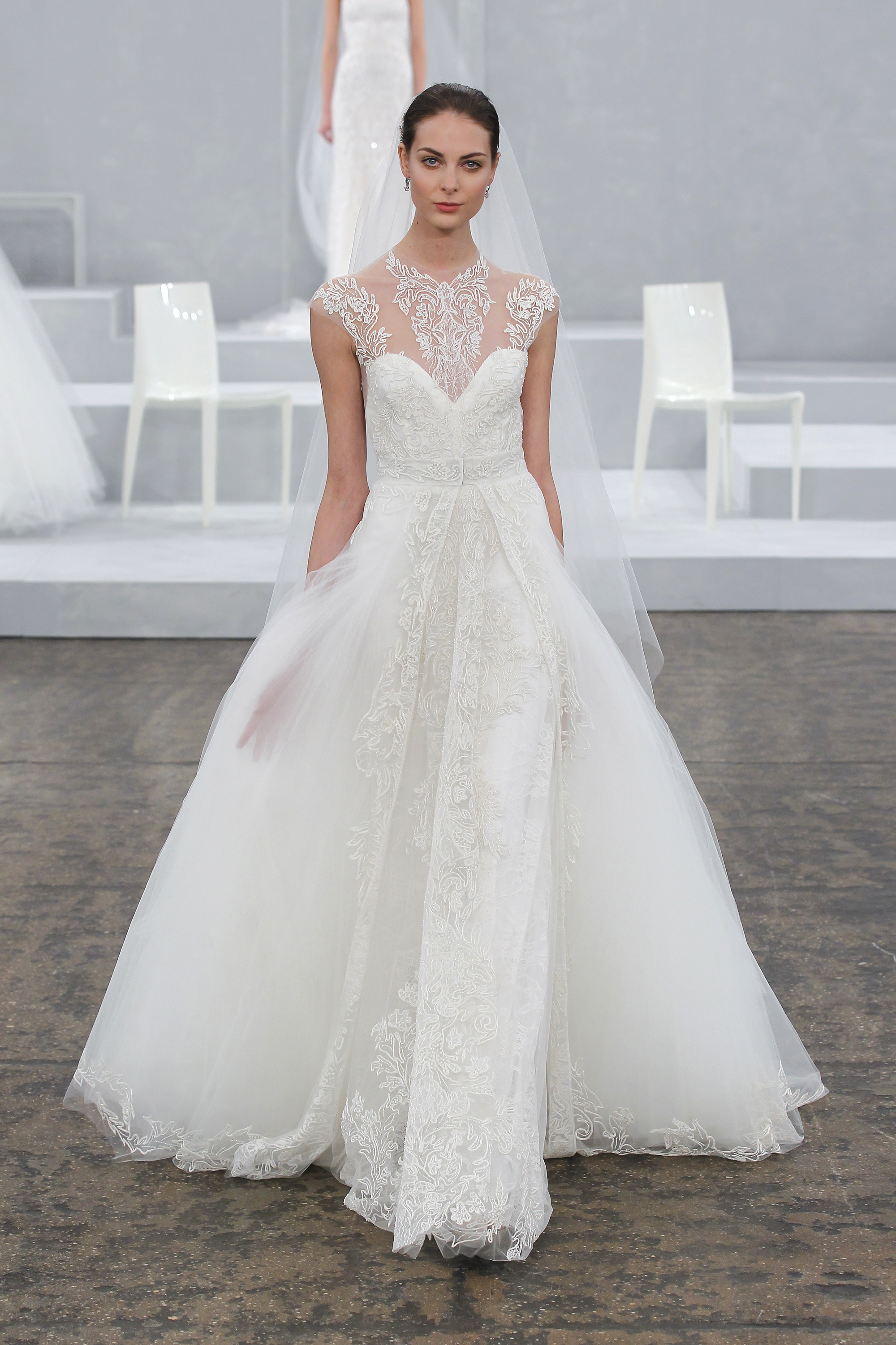 Wedding Dress with a Dramatic Neckline from Monique Lhuillier Spring 2015 Bridal Collection