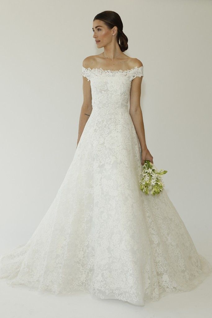 Off Shoulder Wedding Dress from Oscar De La Renta Fall 2015 Bridal Collection