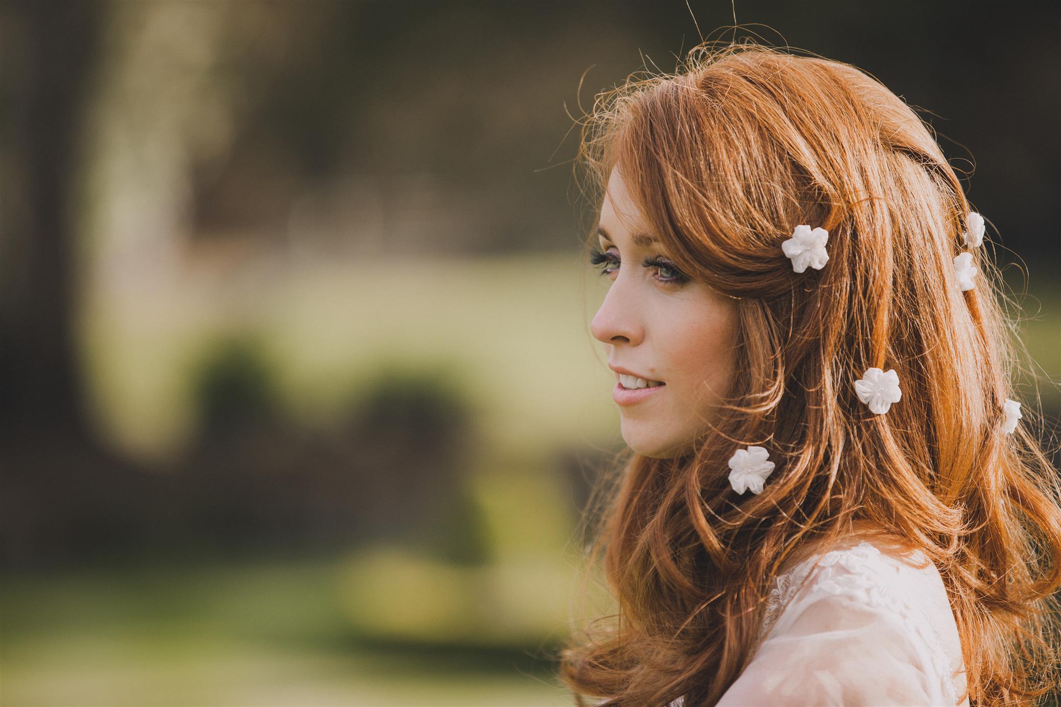 Bride with Flowers in her hair - A Spring 1960s Inspired Wedding