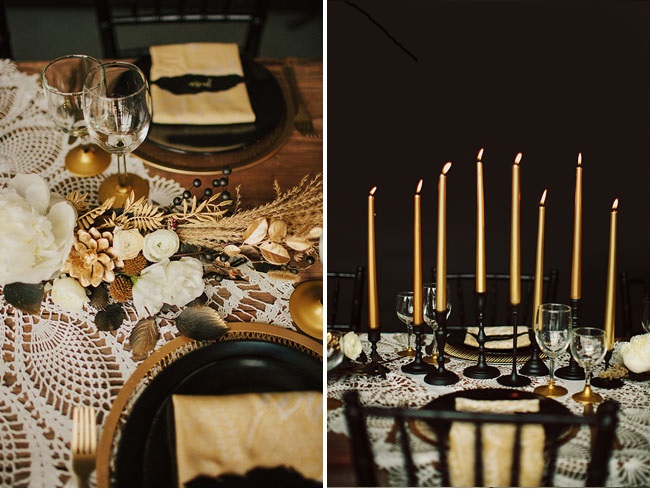 Beautiful Black & Gold Winter Tablescape