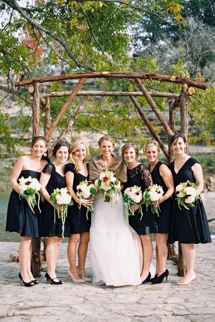 Bridesmaids in Short Black Dresses