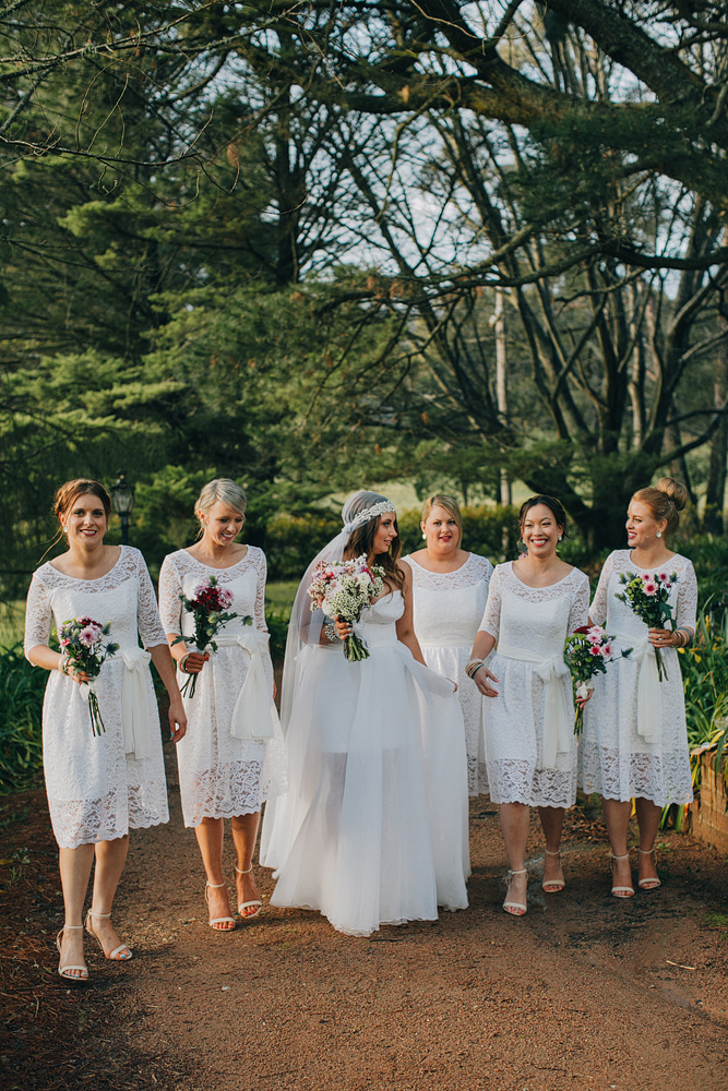 Bride & Ivory Lace Bridesmaids - A Super Stylish DIY Wedding Even the Rain Couldn't Ruin from John Benavente Photography