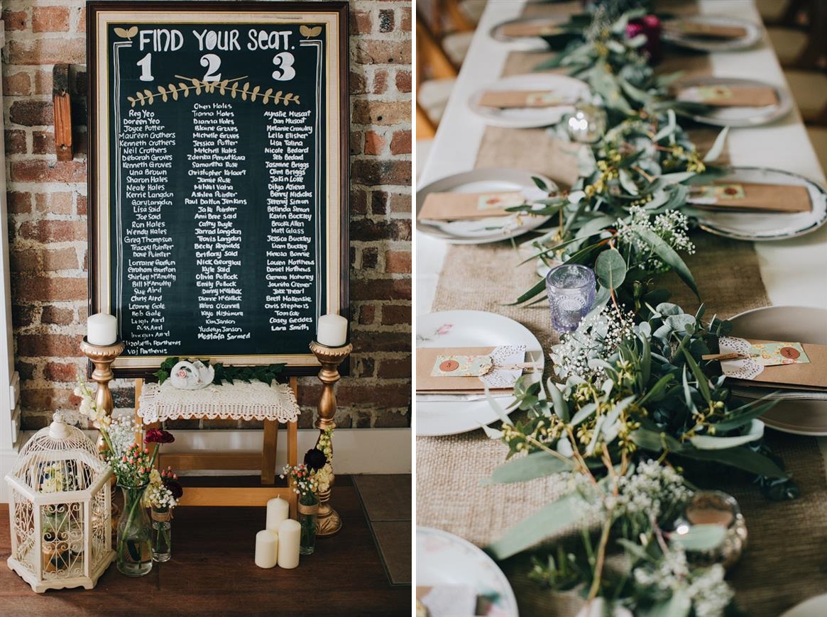 DIY Tablescape & Seating Plan - A Super Stylish DIY Wedding Even the Rain Couldn't Ruin from John Benavente Photography