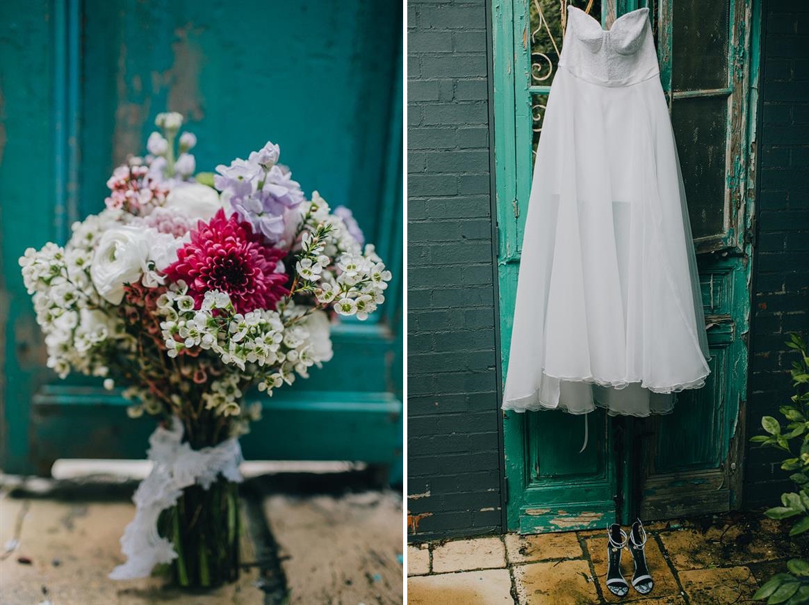 Wedding Dress & Bouquet - A Super Stylish DIY Wedding Even the Rain Couldn't Ruin from John Benavente Photography