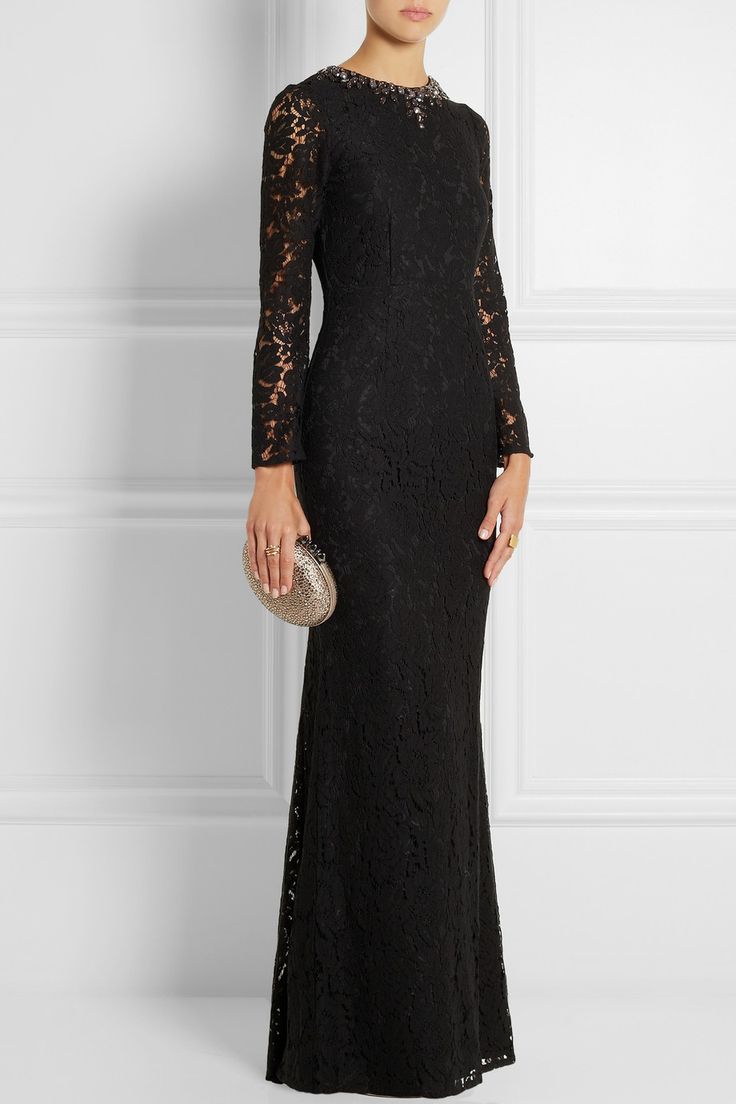Lace Long Sleeve Black Maxi Bridesmaid Dress