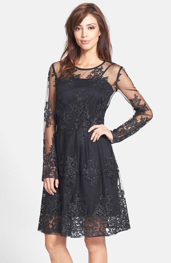 Long Lace Sleeve Black Bridesmaid Dress