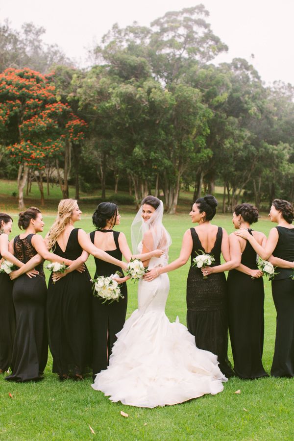 Bridesmaids in Mismatched Black Dresses