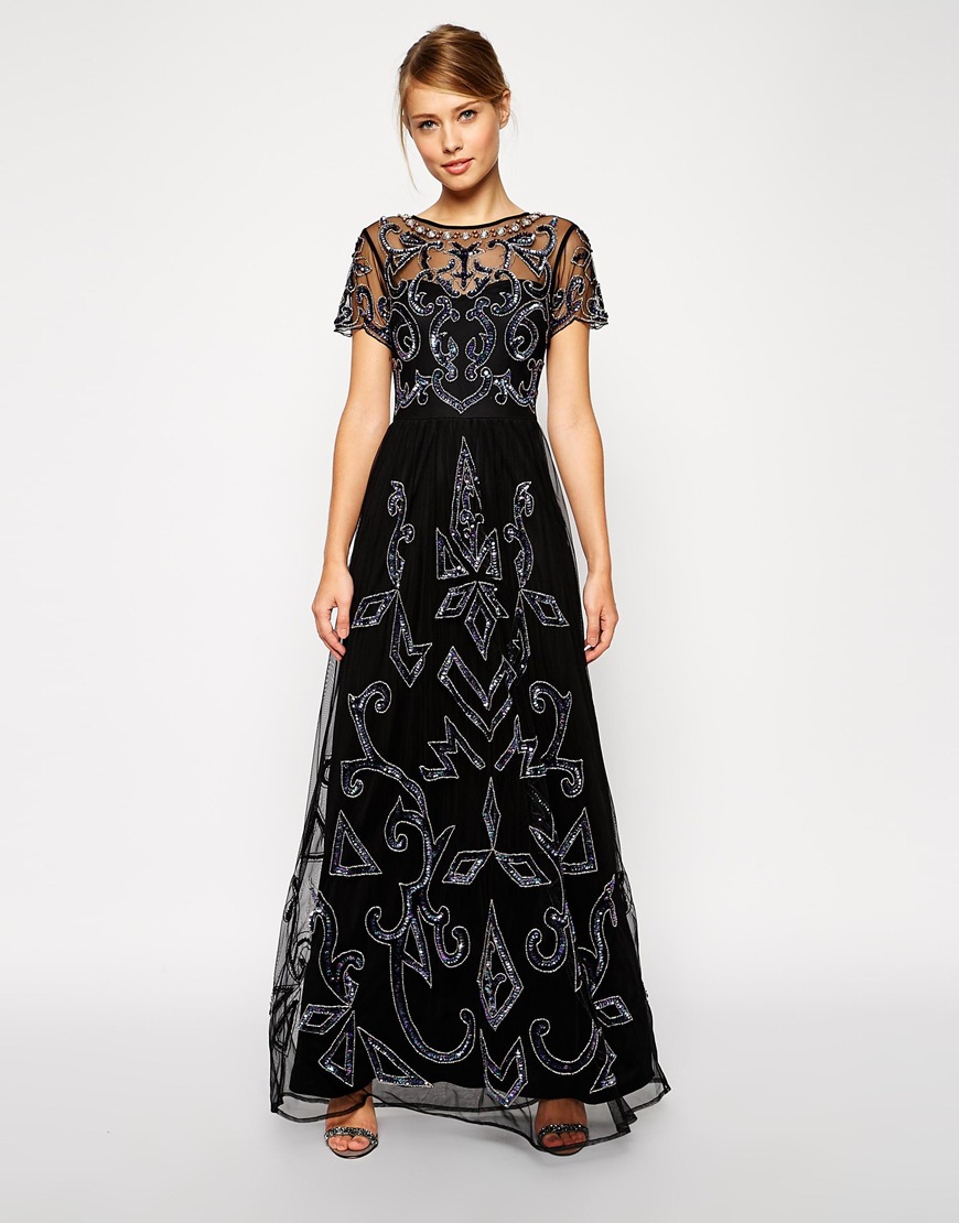 Silver Embellished Black Maxi Bridesmaid Dress