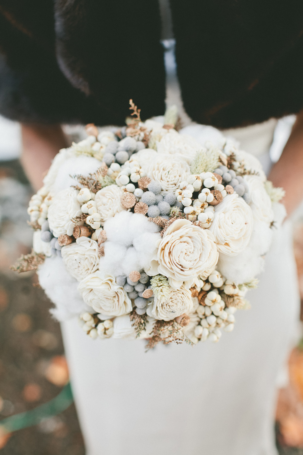 Winter Bridal Bouquet - A Vintage Fur Cape for a Romantic Snowy Winter Wedding