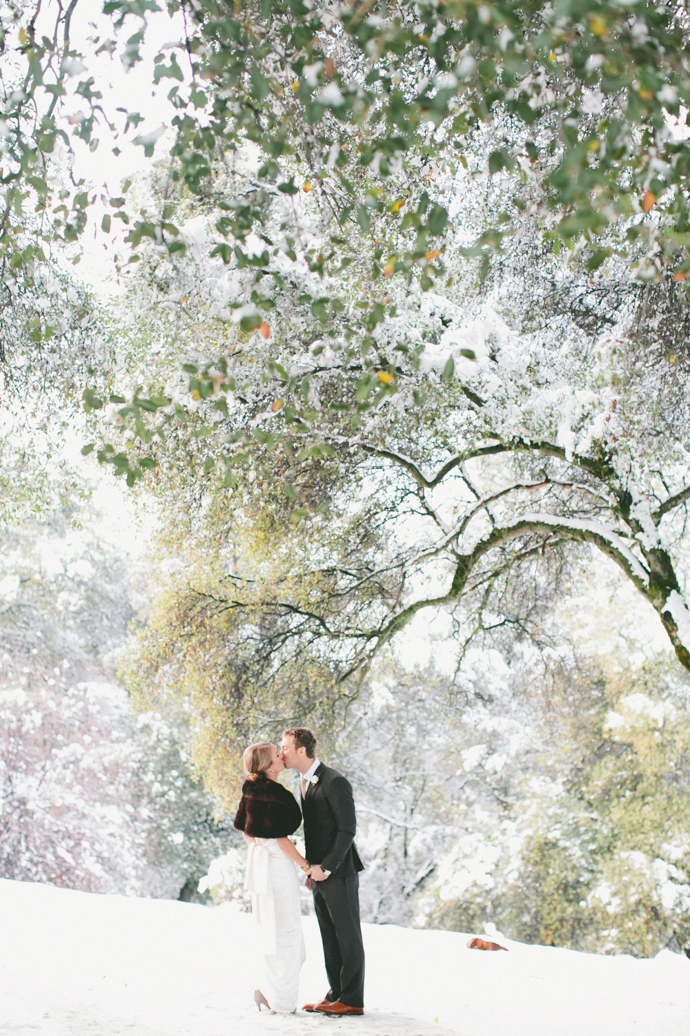 Winter Wedding First Look - A Vintage Fur Cape for a Romantic Snowy Winter Wedding