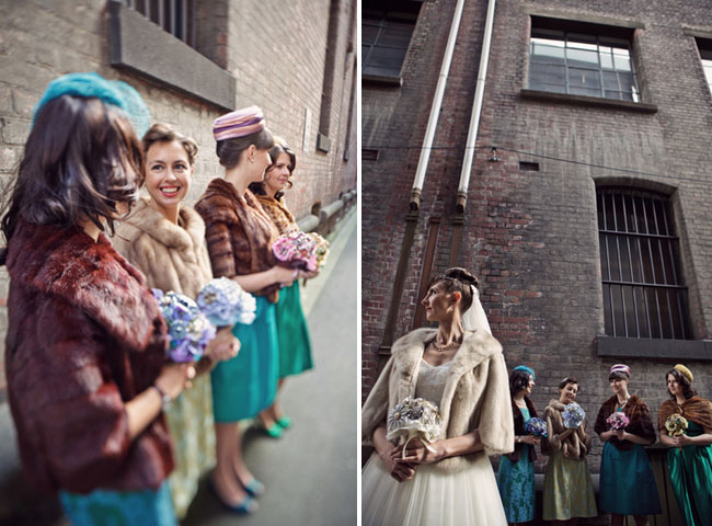 Bride & Bridesmaids in Vintage Fur Coats