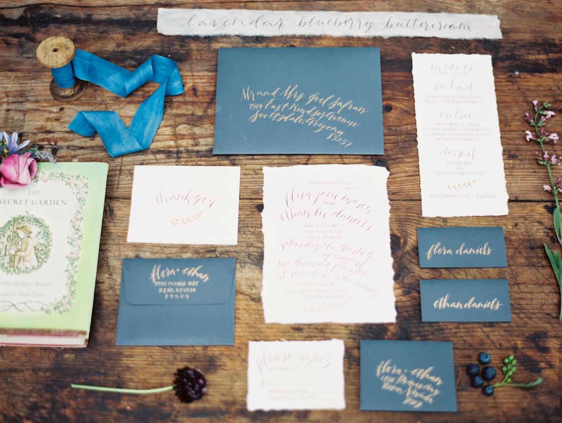 Calligraphy Wedding Stationery - "The Secret Garden" A Romantic Garden Wedding Inspiration Shoot