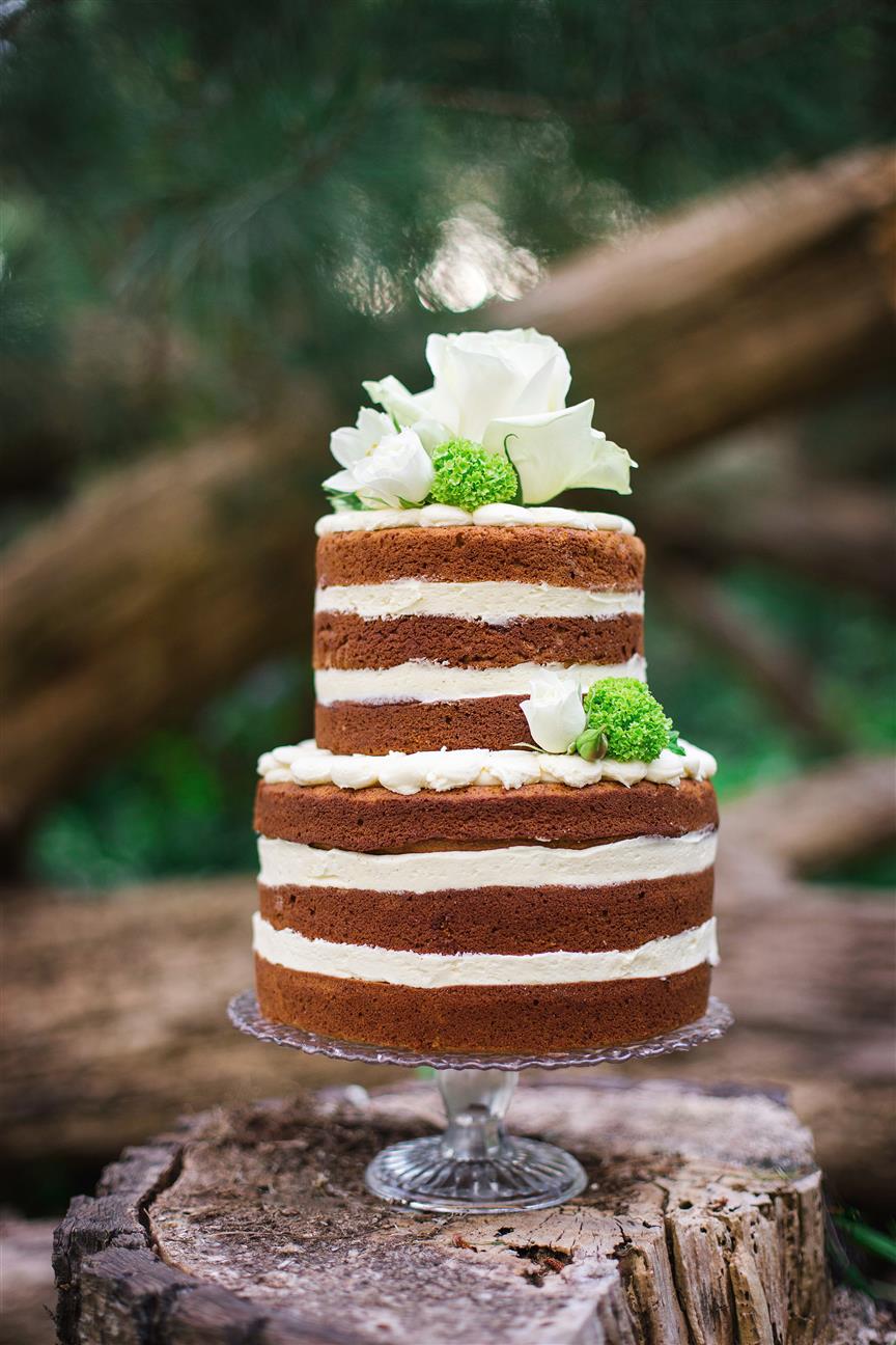 Ginger, Cinnamon & Treacle Naked Wedding Cake - A Lush Spring Boho-Vintage Wedding Inspiration Shoot