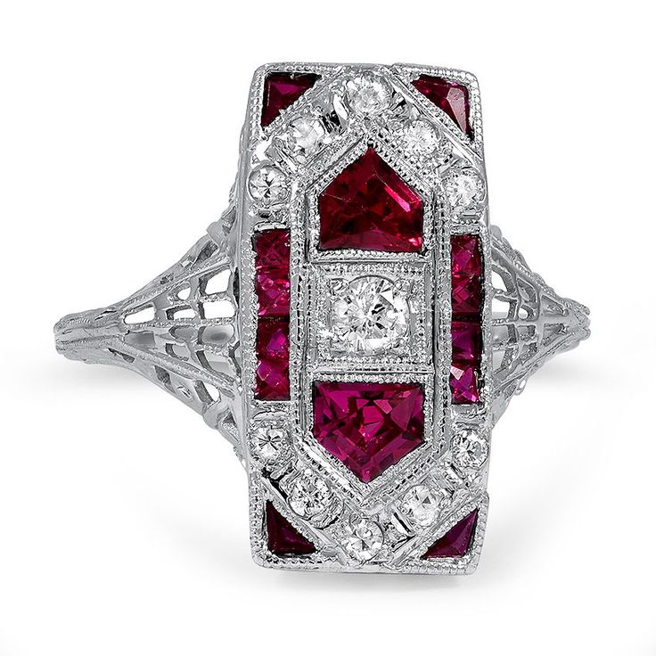 Art Deco Ruby & Diamond Engagement Ring 