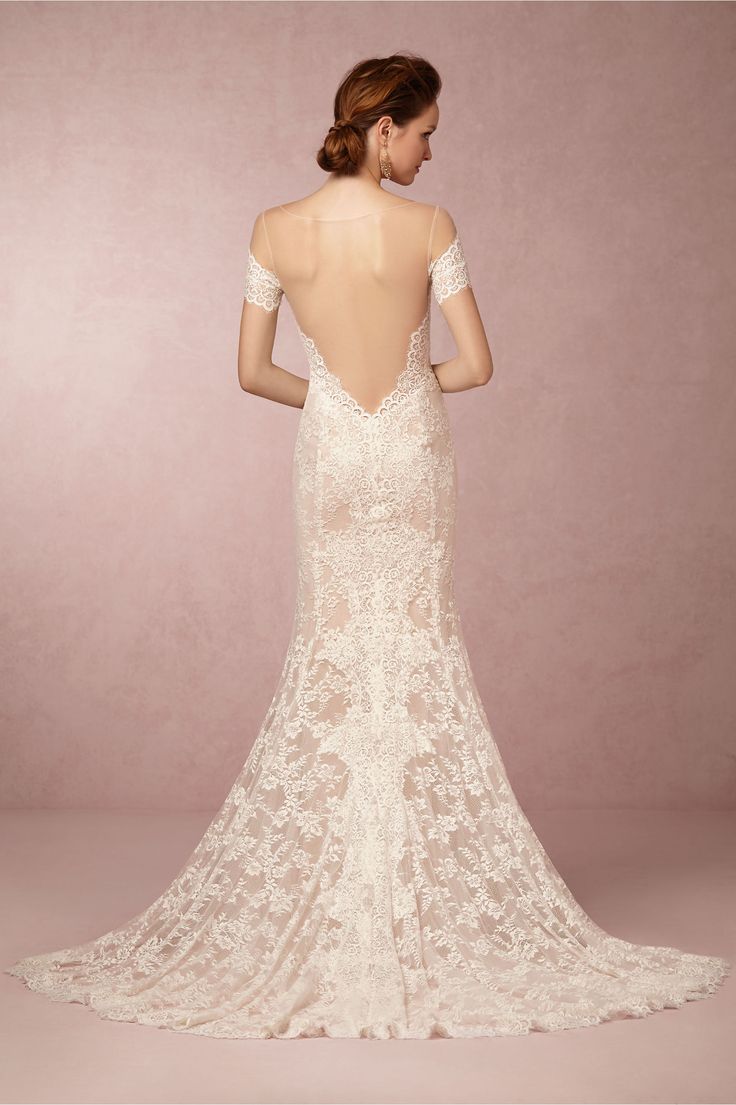 Lace Wedding Dress with Off Shoulder Sleeves - Mila 
