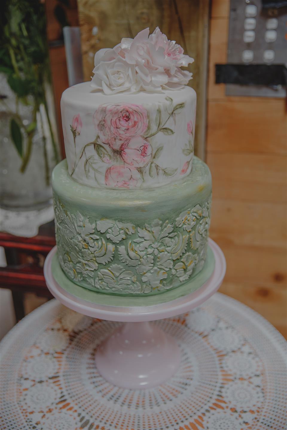 Painted Wedding Cake -  An Elegant Spring Vintage Wedding