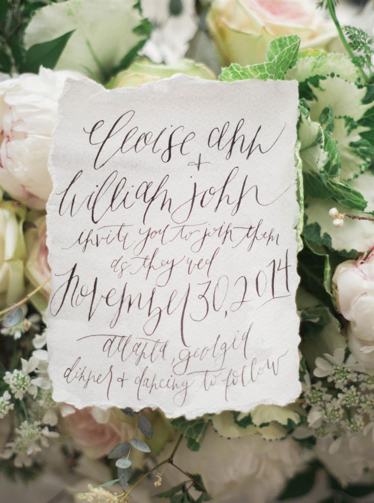An Elegant Woodland Wedding Inspiration Shoot - Calligraphy Wedding Invitation