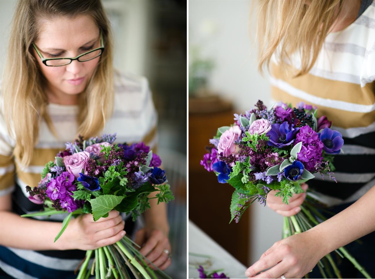 A Hand-Tied Bridal Bouquet Recipe of Spring Purples