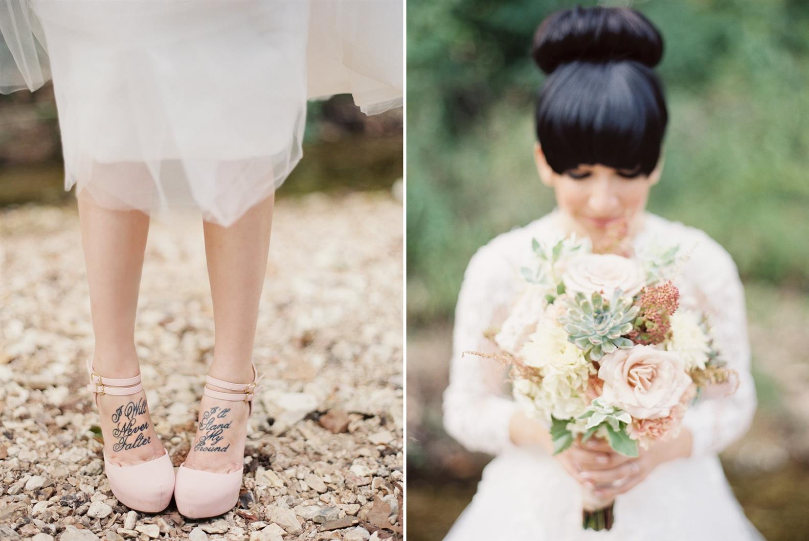 Bridal Shoes & Bouquet - A Stylish Modern-Vintage Blush & Gold Wedding Inspiration Shoot