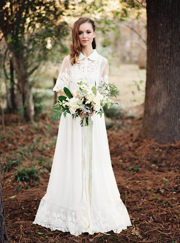 An Elegant Woodland Wedding Inspiration Shoot - Vintage Bride & Bouquet