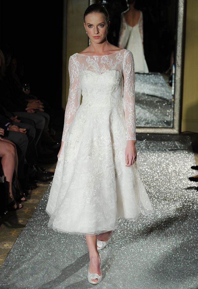 Long Sleeve Tea Length Wedding Dress from Oleg Cassini