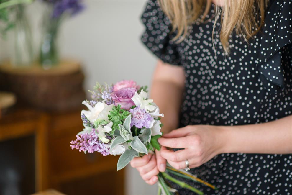 The Prettiest Spring Bridal Bouquet in Purple & Pink