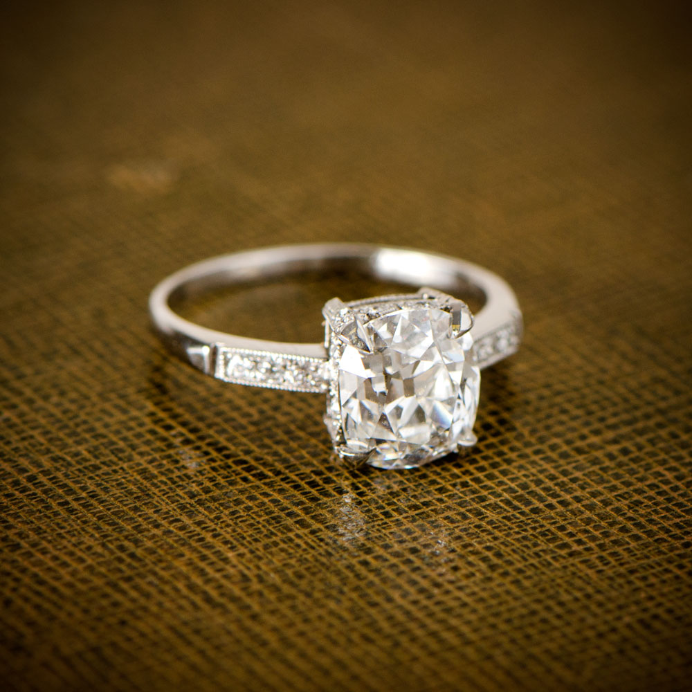 Vintage Cushion Cut Diamond Engagement Ring 