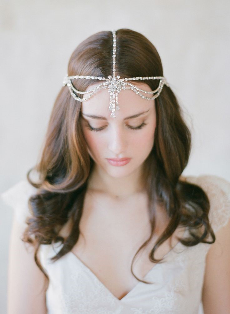 Silver Diamante Flower Headpiece Vintage Bridal Flapper 1920s Headband Deco M27 