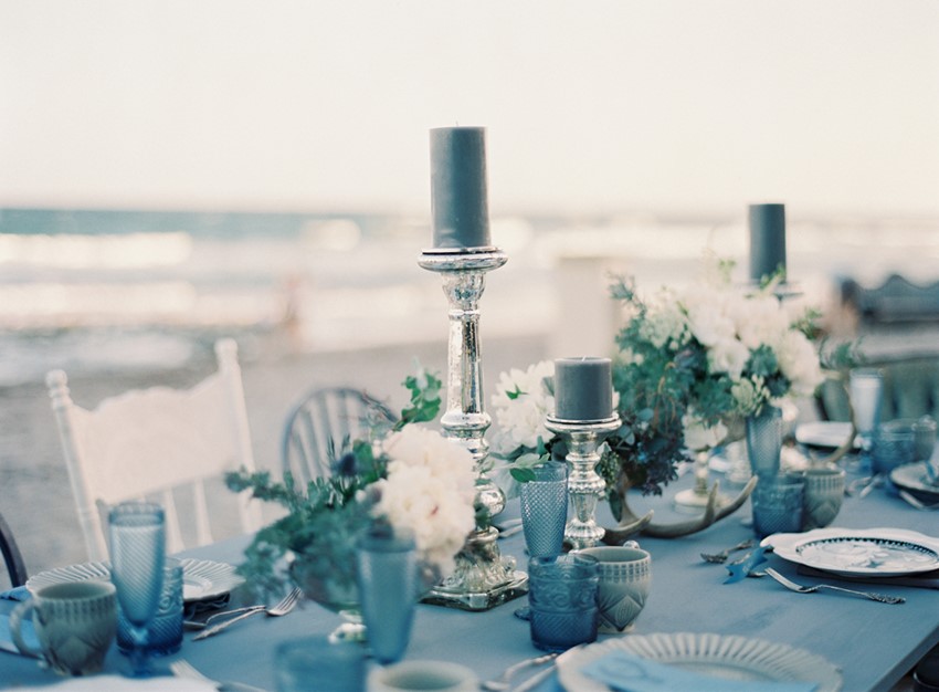 Beach Wedding tablescape - 'Sea of Love' A Heavenly Beach Wedding Inspiration from Melanie Gabrielle Photography