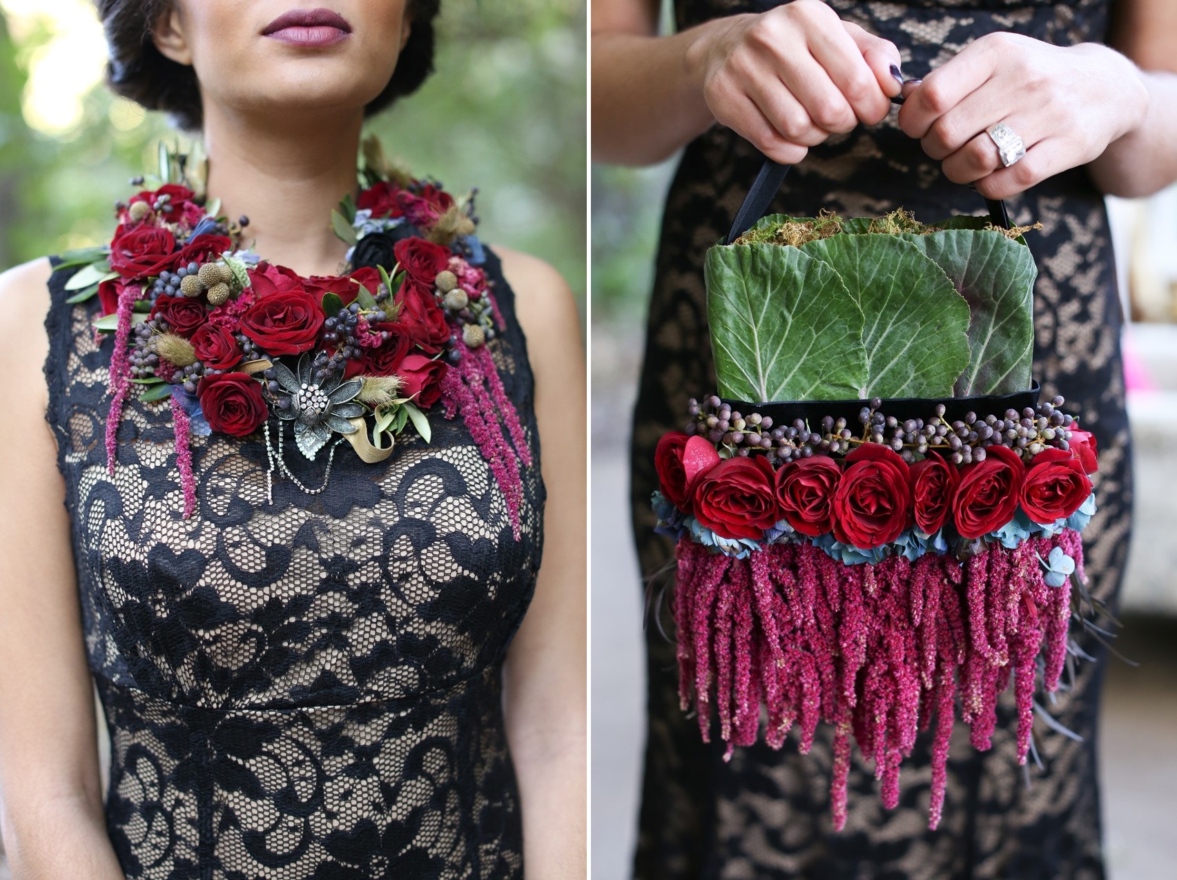 Floral Necklace & Handbag - Glamorous Wedding Inspiration with Opulent Fall Florals from Flora Fetish
