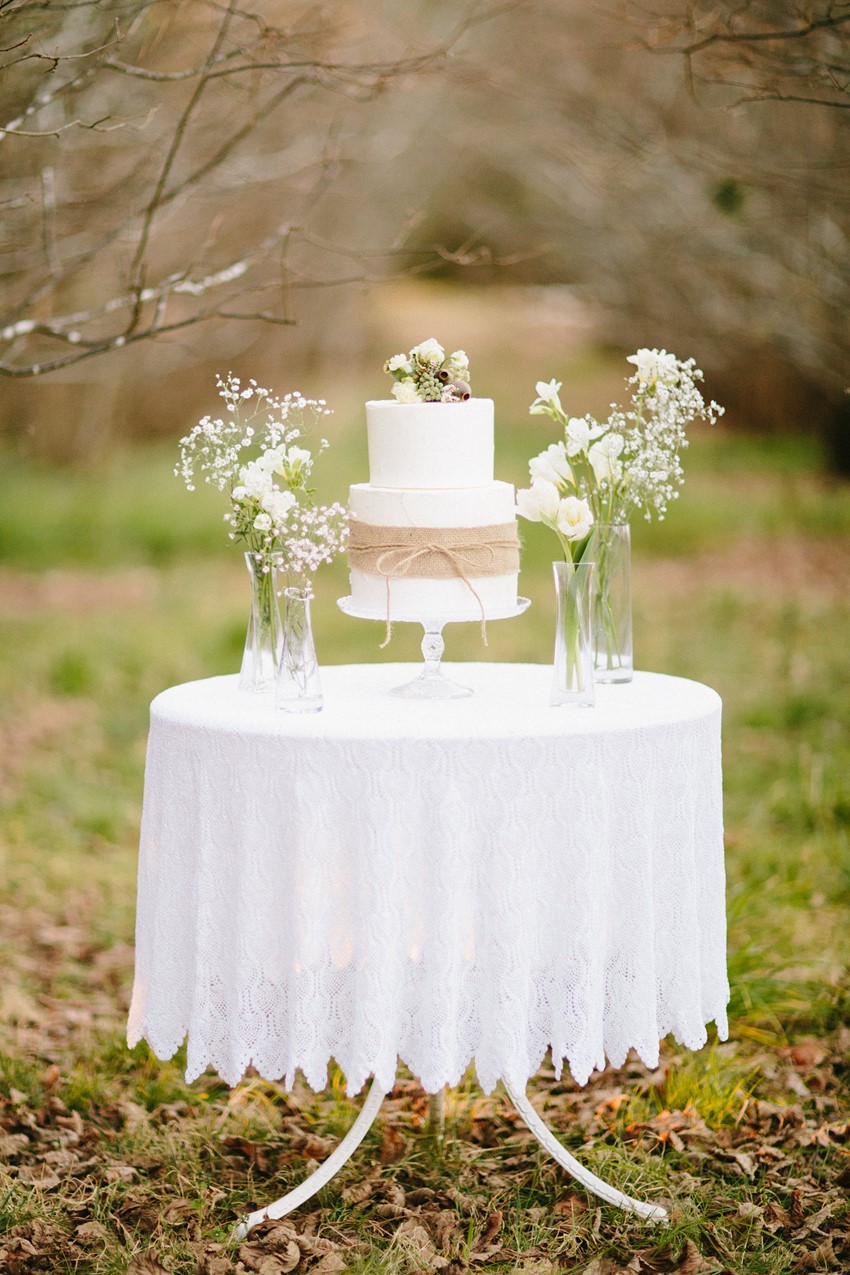 2 Tier White Wedding Cake - A Rustic Vintage Wedding Inspiration Shoot at Montrose Berry Farm