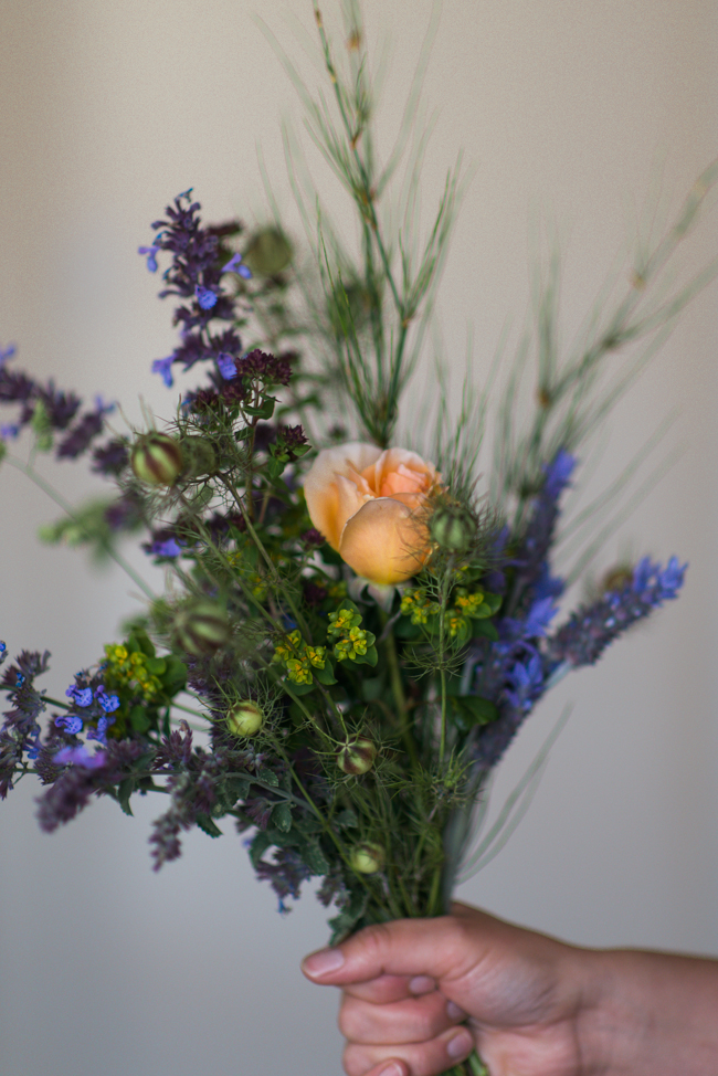 A Beautiful Just-Picked Summer Bouquet of Foraged Flowers & Fruits