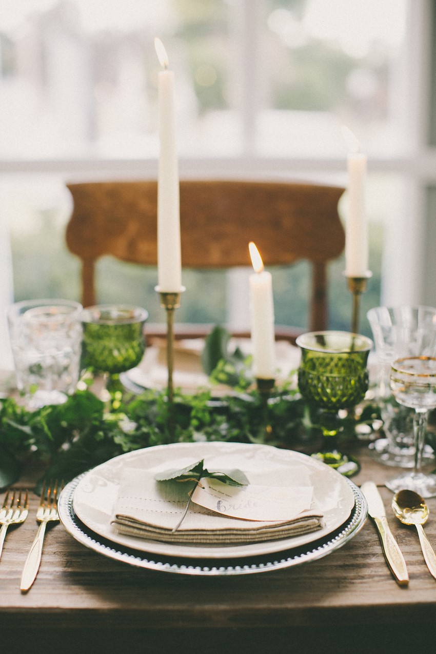 Green Wedding Tablescape - Beautiful Botanical Wedding Inspiration